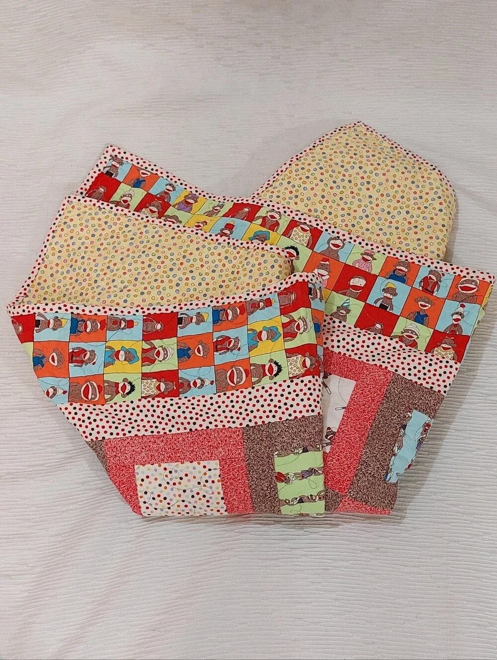 Sock Monkey Multicolor Patchwork Throw Blanket - Quilted Home Accent 49
